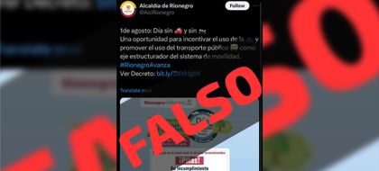 Imagen de  ”Es una imagen de 2019”: es falso que este miércoles haya Día sin carro y sin moto en Rionegro