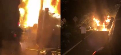 Imagen de En videos: ELN quemó dos camiones y un bus en la Troncal a la Costa. “Dejaron una bandera y un explosivo”