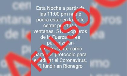 ¡Falso de toda falsedad! Otra Fake News que asusta a los rionegreros