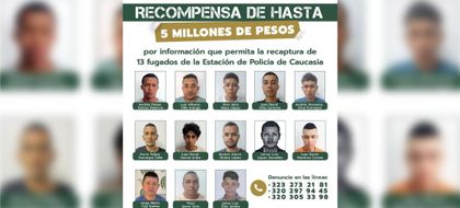 Imagen de  Gobernación de Antioquia ofrece recompensa por información sobre 13 fugitivos en Caucasia