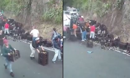 Camión que llevaba cerveza se accidentó y lugareños lo saquearon