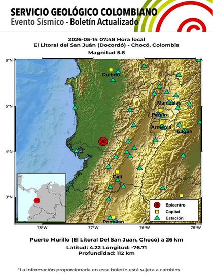 Imagen de  Sismo de magnitud 5.5 se registró en Chocó durante la mañana de este jueves