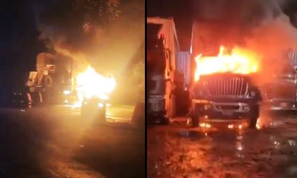 Incineran tractomulas en vía a Buenaventura; conductor resultó herido