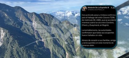 Imagen de Presidente Abelardo de la Espriella confirma el hallazgo sin vida de los cinco ocupantes de la avioneta en el Tatamá