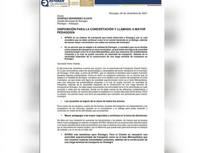 Imagen de «Persistir en el diálogo»: Congresista Esteban Quintero al alcalde de Rionegro