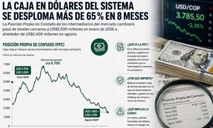 La caja en dólares del sistema financiero se desploma más de 65 % en ocho meses