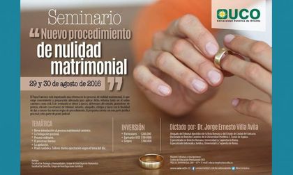 La UCO ofrecerá seminario sobre nuevo procedimiento de nulidad matrimonial