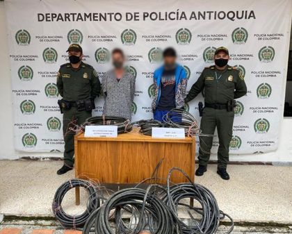 Imagen de Policía habría sorprendido a sujetos hurtando cable de cobre en Marinilla