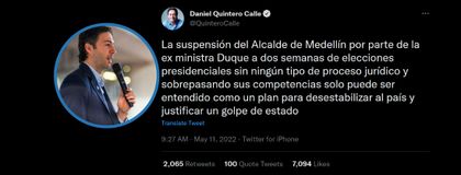 Imagen de  “Un plan para desestabilizar al país”: Daniel Quintero tras suspensión por parte de la Procuraduría