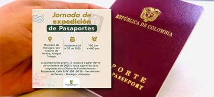 Imagen de ¿Necesita expedir el pasaporte? En Rionegro podrá realizar el trámite del 24 al 28 de noviembre