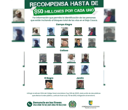 Imagen de Gobernación de Antioquia anuncia recompensa por incitadores de bloqueos del paro minero en el Bajo Cauca