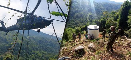 Imagen de En helicóptero llevaron un tanque de agua para habitantes de alejada vereda en San Luis