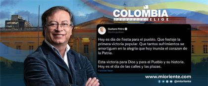 Imagen de  “Hoy es día de fiesta para el pueblo”: primera reacción del nuevo Presidente de Colombia
