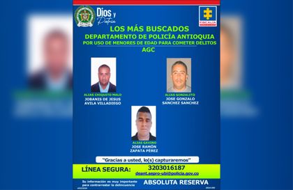 Imagen de  Publicaron cartel de los más buscados por usar menores para cometer delitos en Antioquia