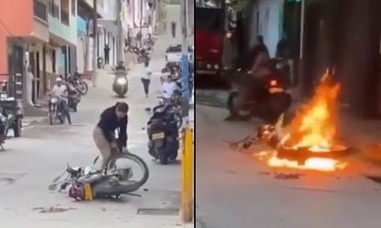 Video: mujer le incendió la moto a su pareja, al parecer, por episodio de infidelidad